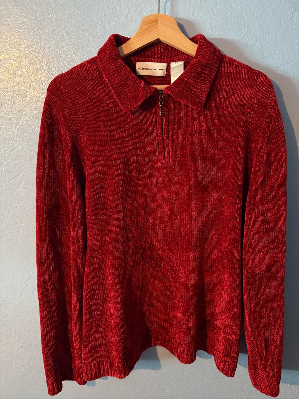 Alfred Dunner Red Chenille Half-Zip Sweater